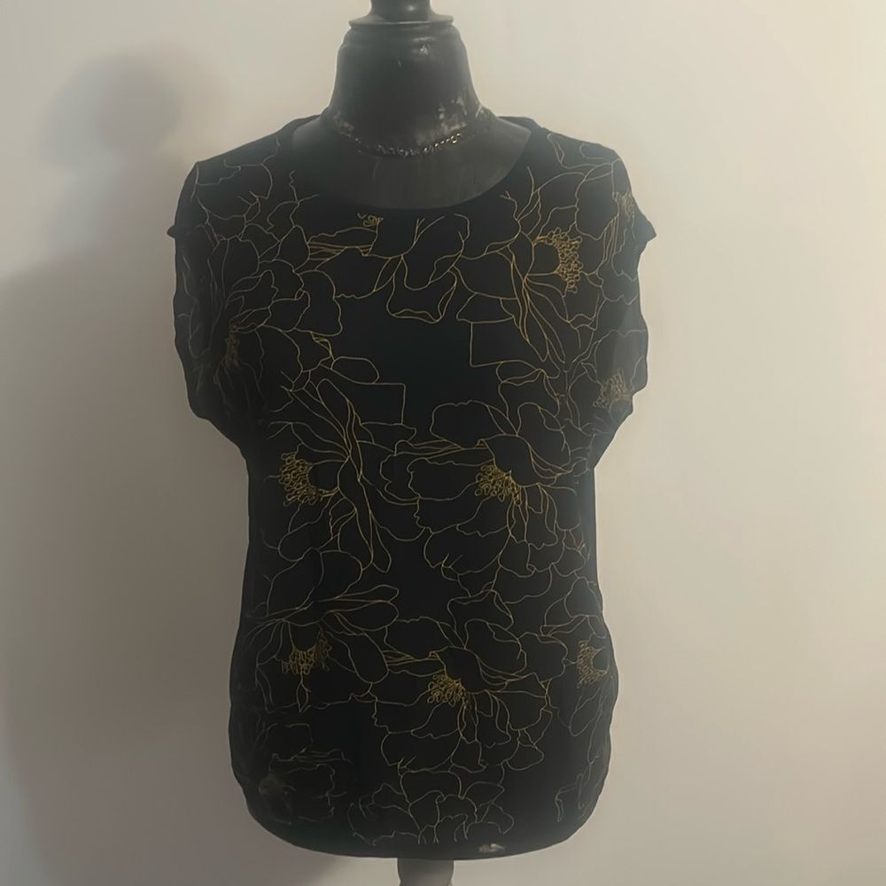 Ann Taylor Factory Chess Cross Blue/Gold sleeveless, size L